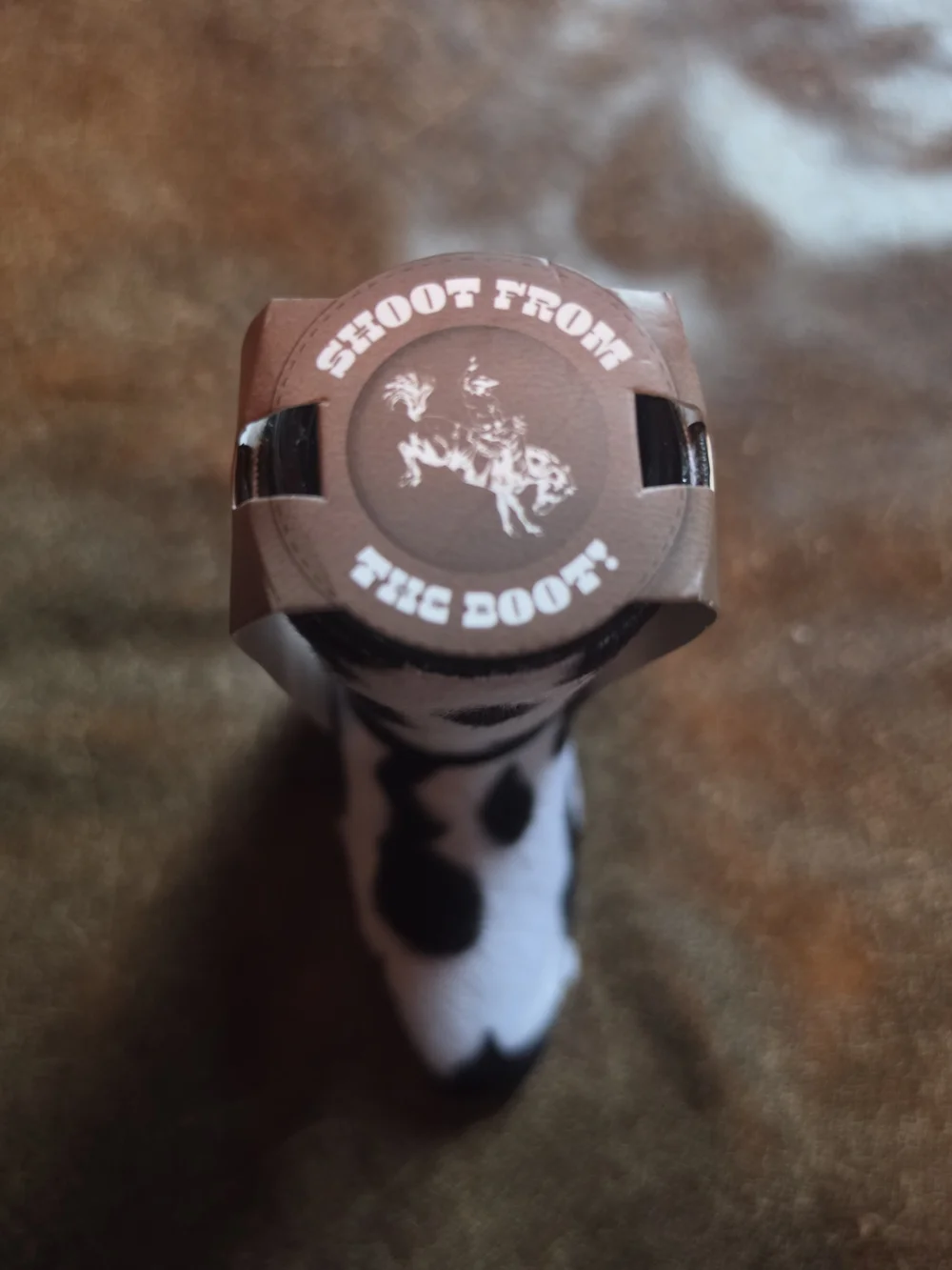 Cowboy Boot Shot Glass with Black and White Cow Print